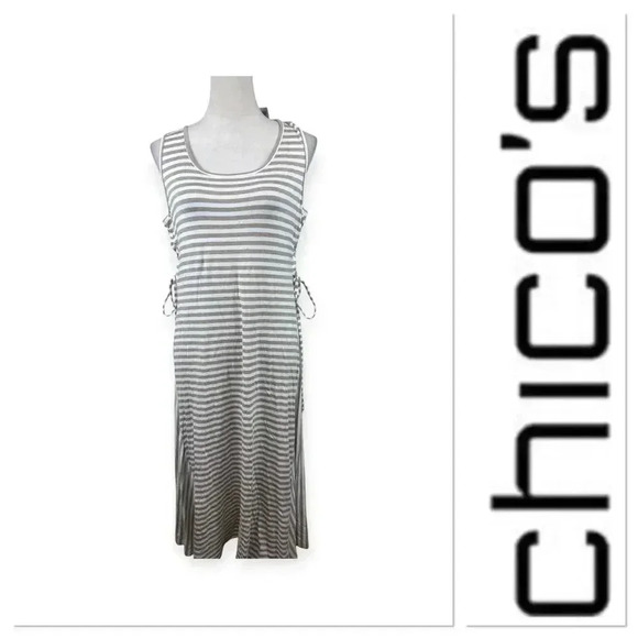 Chico’s Sonora sand striped side tie dress size 1-medium/8 - Picture 1 of 12
